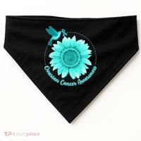 Ovarian Cancer Awareness Teal Hummingbird Sunflower USA-Made Doggie Bandana thumb 0