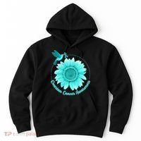 Ovarian Cancer Awareness Teal Hummingbird Sunflower Hoodie thumb 0