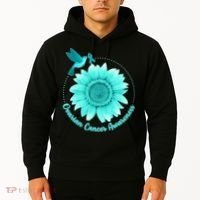 Ovarian Cancer Awareness Teal Hummingbird Sunflower Hoodie thumb 2