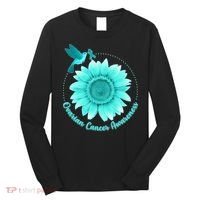 Ovarian Cancer Awareness Teal Hummingbird Sunflower Long Sleeve Shirt thumb 0