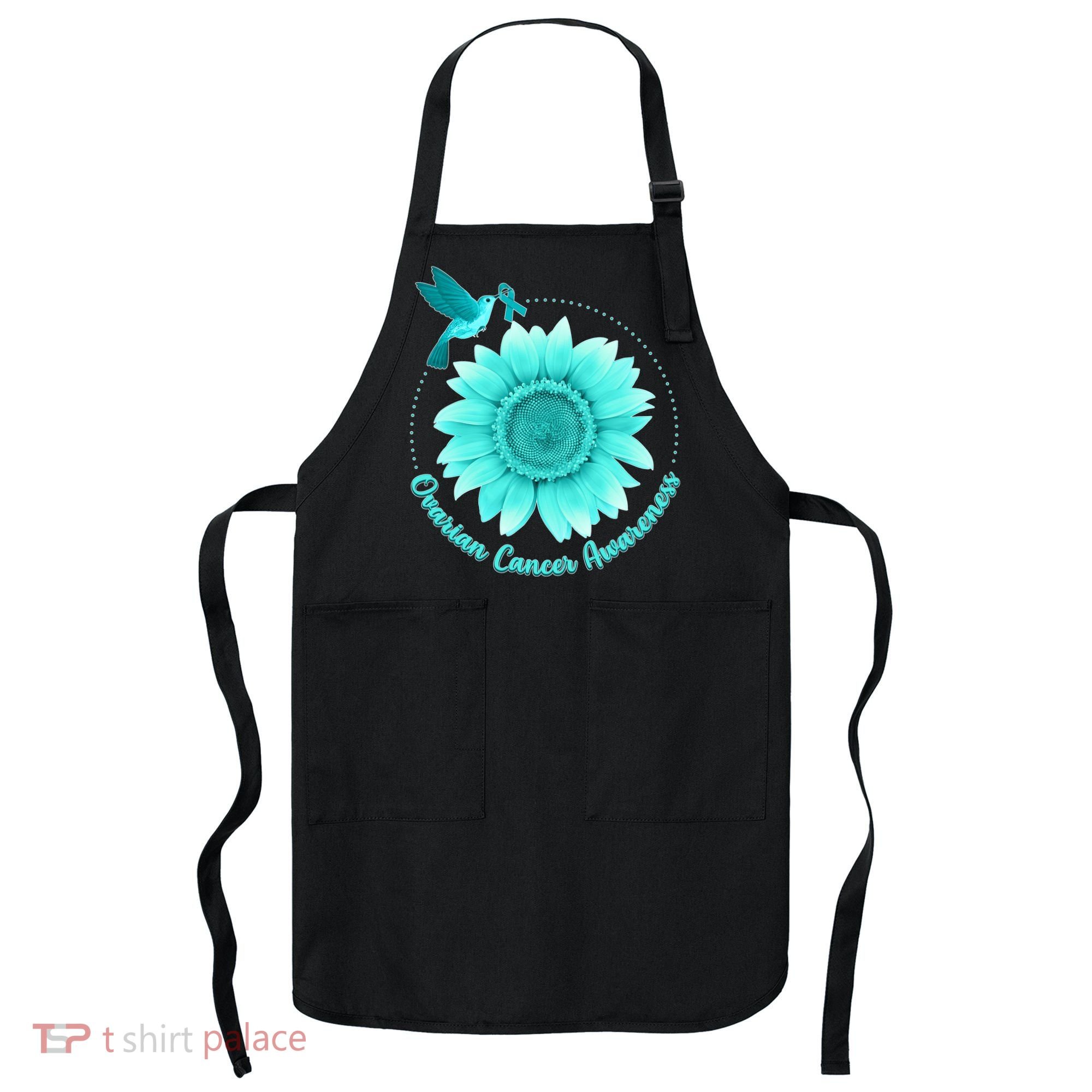 Ovarian Cancer Awareness Teal Hummingbird Sunflower Apron