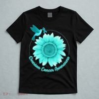 Ovarian Cancer Awareness Teal Hummingbird Sunflower T-Shirt thumb 5