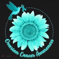 Ovarian Cancer Awareness Teal Hummingbird Sunflower T-Shirt thumb 7