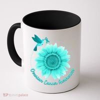 Ovarian Cancer Awareness Teal Hummingbird Sunflower Coffee Mug thumb 0