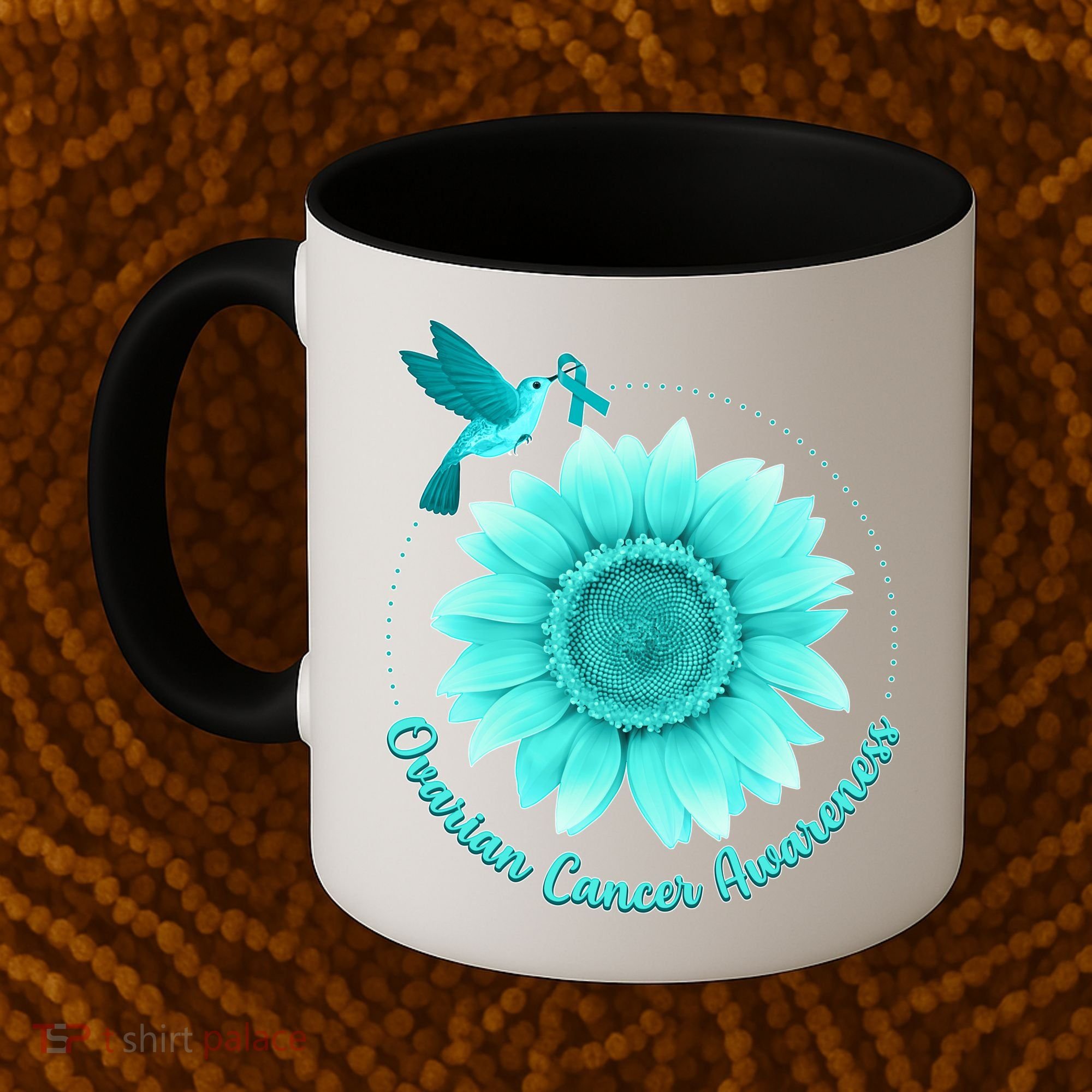 Ovarian Cancer Awareness Teal Hummingbird Sunflower Coffee Mug