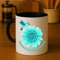 Ovarian Cancer Awareness Teal Hummingbird Sunflower Coffee Mug thumb 4