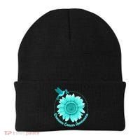 Ovarian Cancer Awareness Teal Hummingbird Sunflower Beanie thumb 0