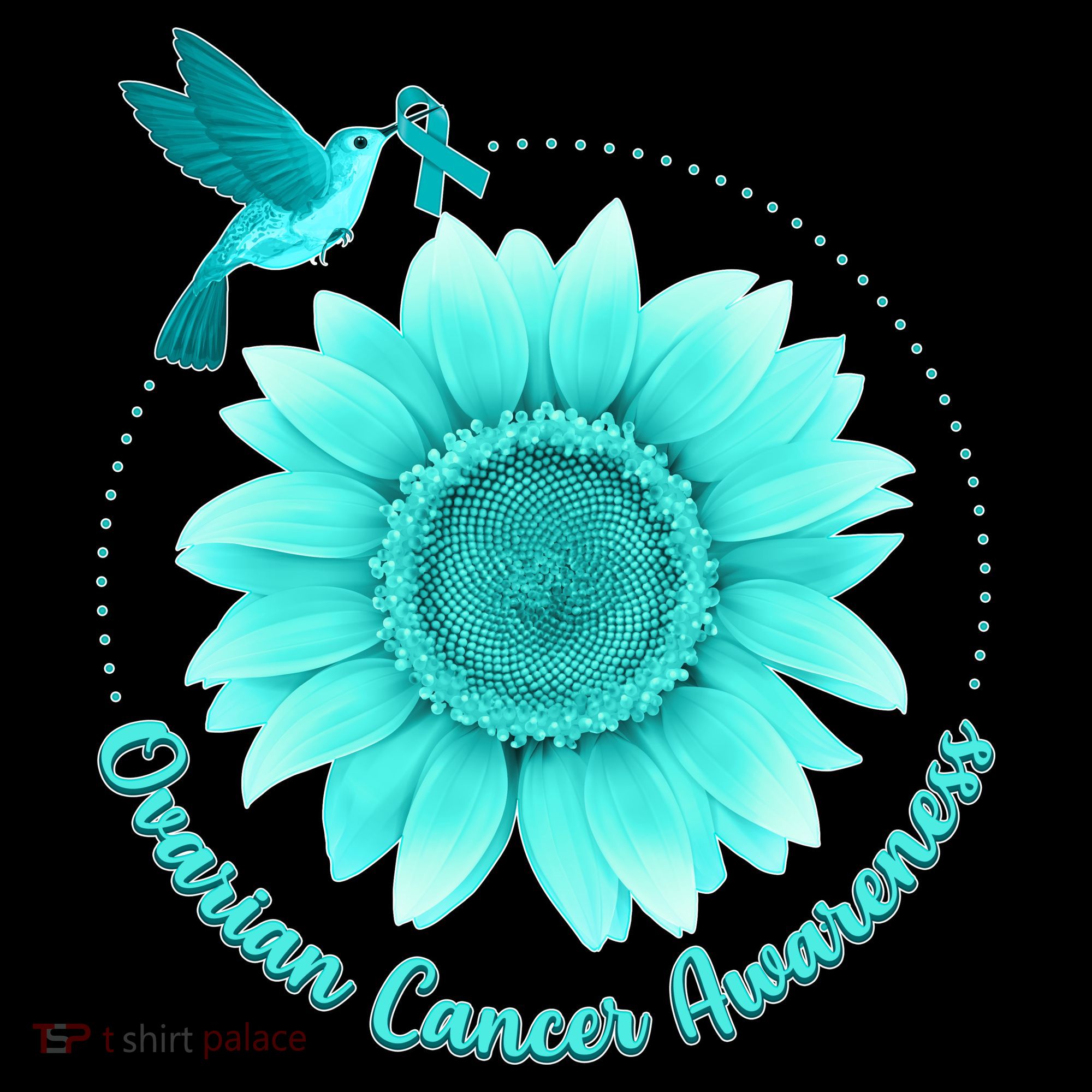 Ovarian Cancer Awareness Teal Hummingbird Sunflower Women's Hoodie
