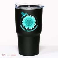 Ovarian Cancer Awareness Teal Hummingbird Sunflower Tumbler thumb 0