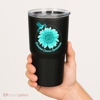 Ovarian Cancer Awareness Teal Hummingbird Sunflower Tumbler thumb 2