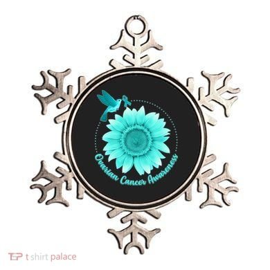 Ovarian Cancer Awareness Teal Hummingbird Sunflower Ornament