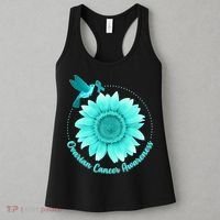 Ovarian Cancer Awareness Teal Hummingbird Sunflower Women's Tank Top thumb 3