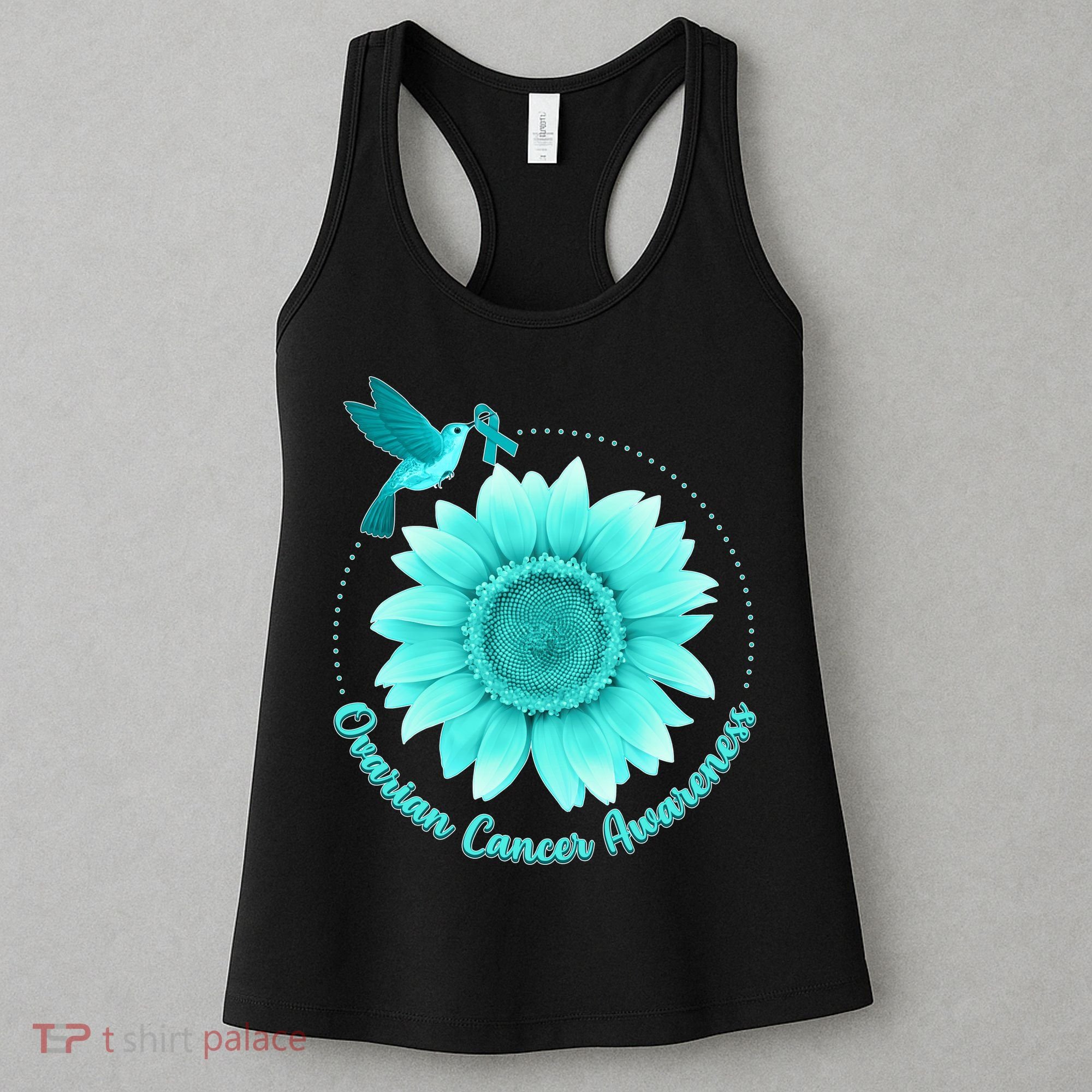 Ovarian Cancer Awareness Teal Hummingbird Sunflower Women's Tank Top