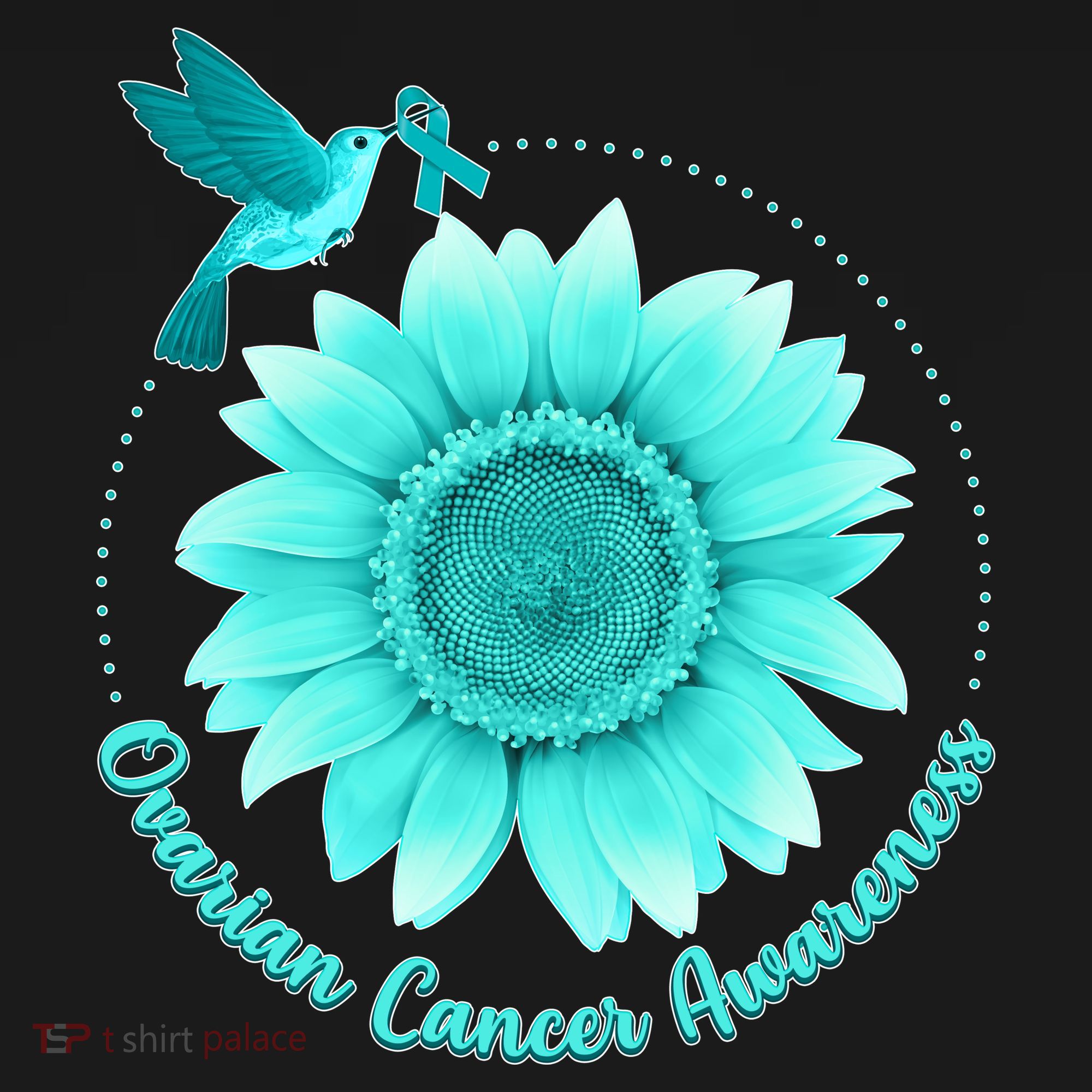 Ovarian Cancer Awareness Teal Hummingbird Sunflower Women's Tank Top