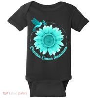 Ovarian Cancer Awareness Teal Hummingbird Sunflower Baby Bodysuit thumb 0