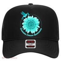 Ovarian Cancer Awareness Teal Hummingbird Sunflower Hat thumb 0