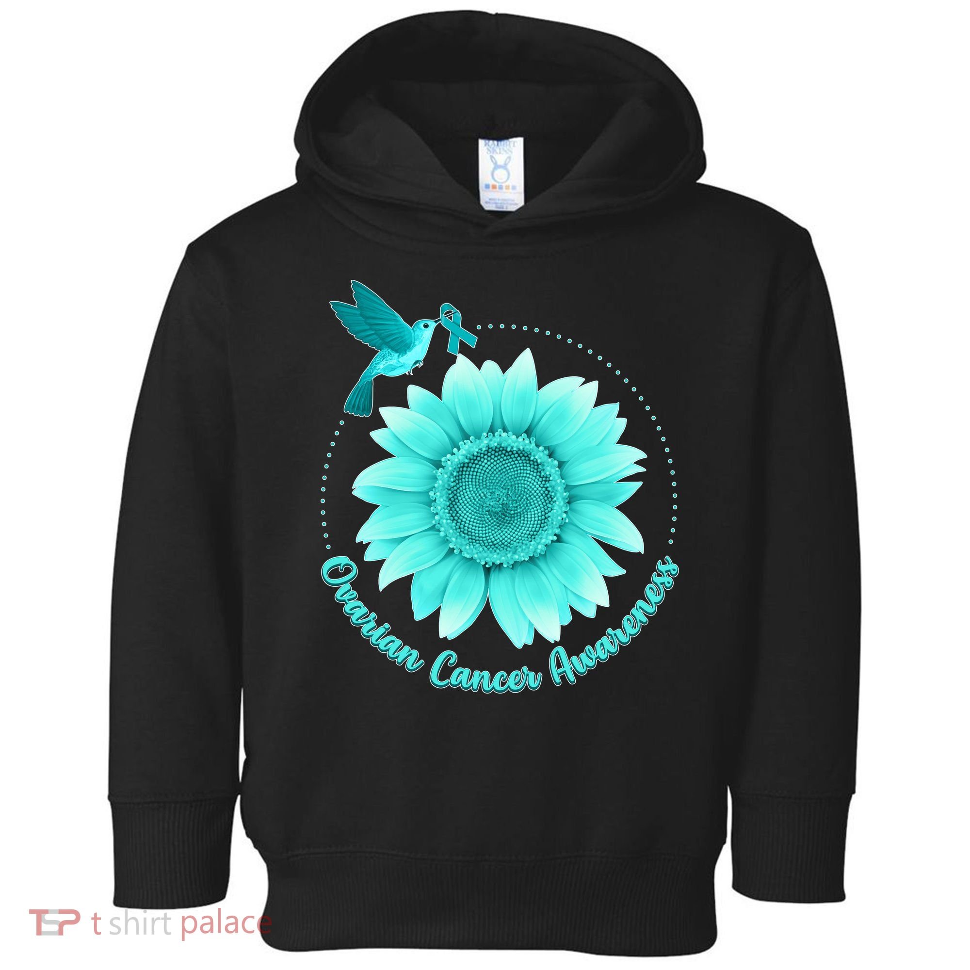 Ovarian Cancer Awareness Teal Hummingbird Sunflower Toddler Hoodie