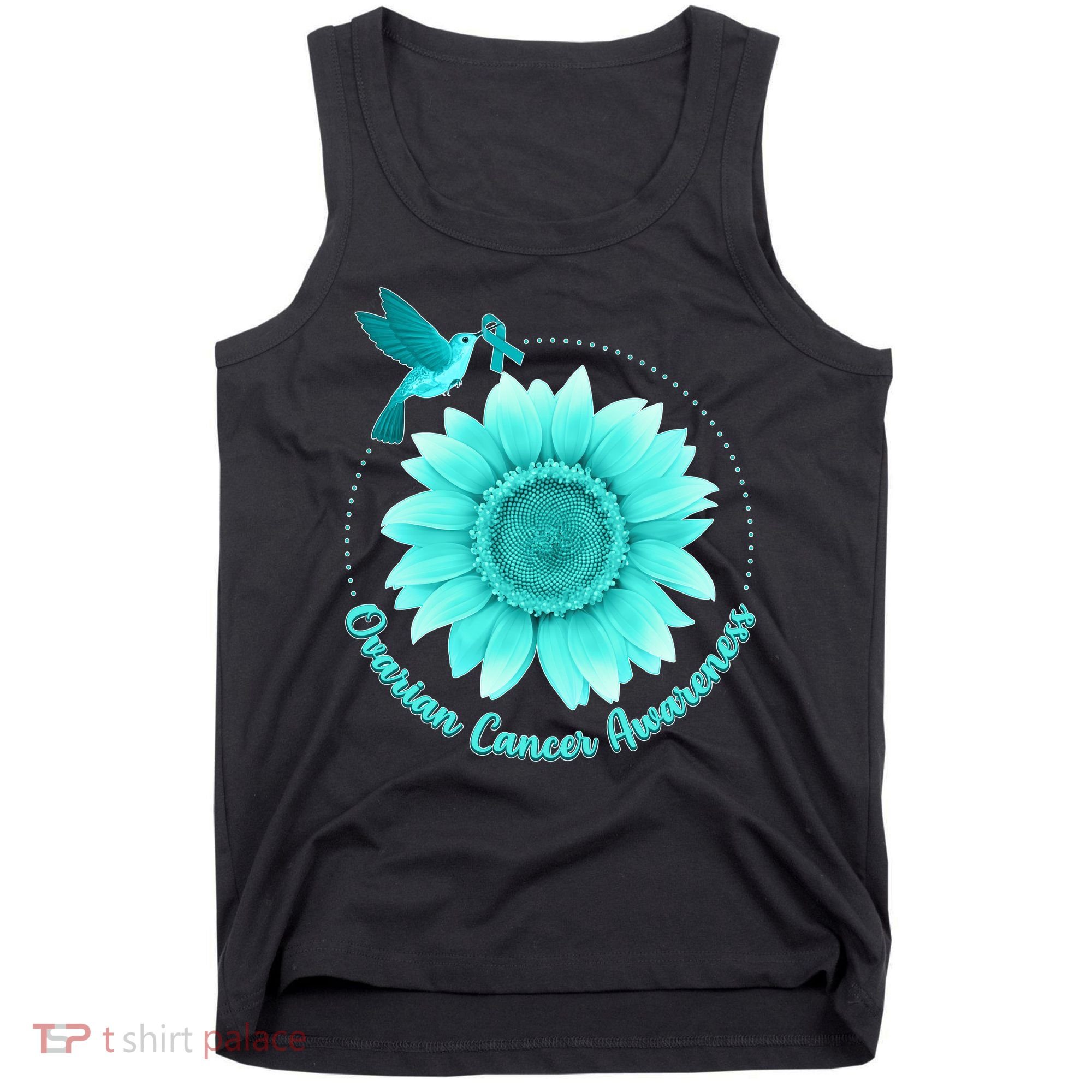 Ovarian Cancer Awareness Teal Hummingbird Sunflower Tank Top