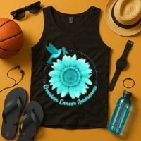 Ovarian Cancer Awareness Teal Hummingbird Sunflower Tank Top thumb 4