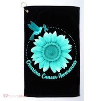 Ovarian Cancer Awareness Teal Hummingbird Sunflower Golf Towel thumb 0