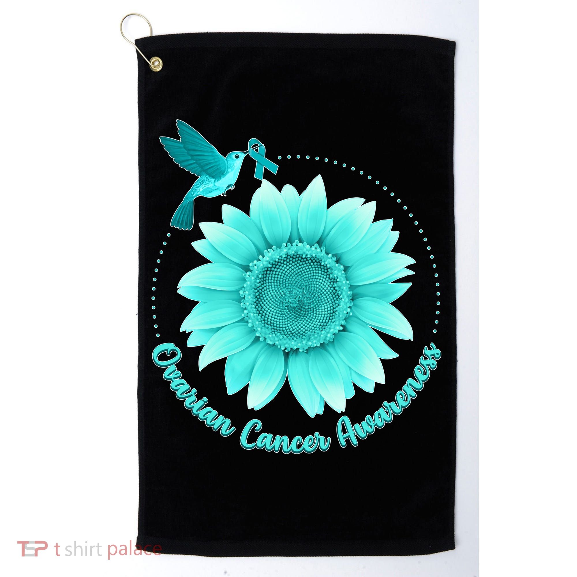 Ovarian Cancer Awareness Teal Hummingbird Sunflower Golf Towel