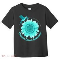 Ovarian Cancer Awareness Teal Hummingbird Sunflower Toddler T-Shirt thumb 0