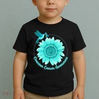 Ovarian Cancer Awareness Teal Hummingbird Sunflower Toddler T-Shirt thumb 2