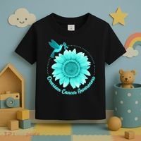 Ovarian Cancer Awareness Teal Hummingbird Sunflower Toddler T-Shirt thumb 3