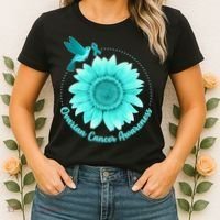 Ovarian Cancer Awareness Teal Hummingbird Sunflower Women's T-Shirt thumb 2