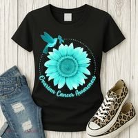 Ovarian Cancer Awareness Teal Hummingbird Sunflower Women's T-Shirt thumb 3