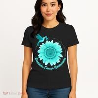 Ovarian Cancer Awareness Teal Hummingbird Sunflower Women's T-Shirt thumb 4