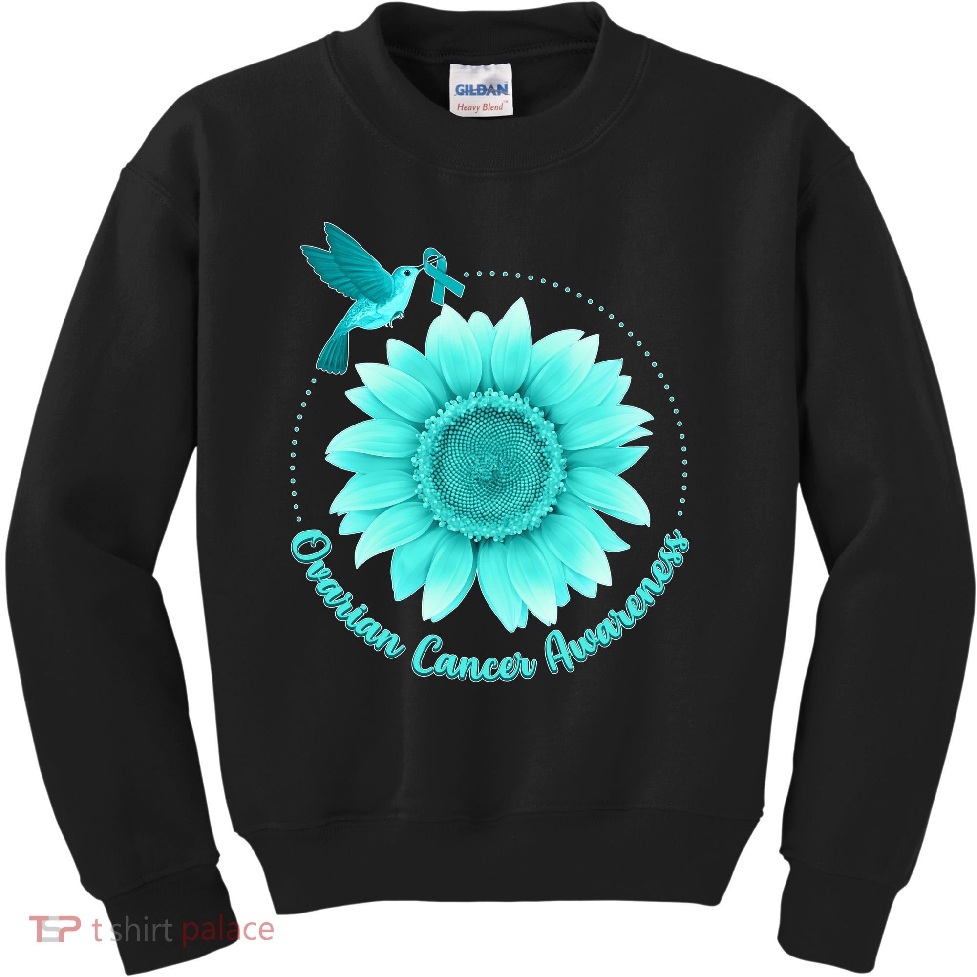 Ovarian Cancer Awareness Teal Hummingbird Sunflower Kids Sweatshirt