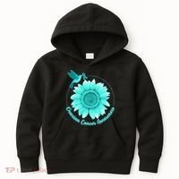 Ovarian Cancer Awareness Teal Hummingbird Sunflower Kids Hoodie thumb 0
