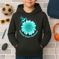 Ovarian Cancer Awareness Teal Hummingbird Sunflower Kids Hoodie thumb 2