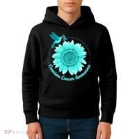 Ovarian Cancer Awareness Teal Hummingbird Sunflower Kids Hoodie thumb 4