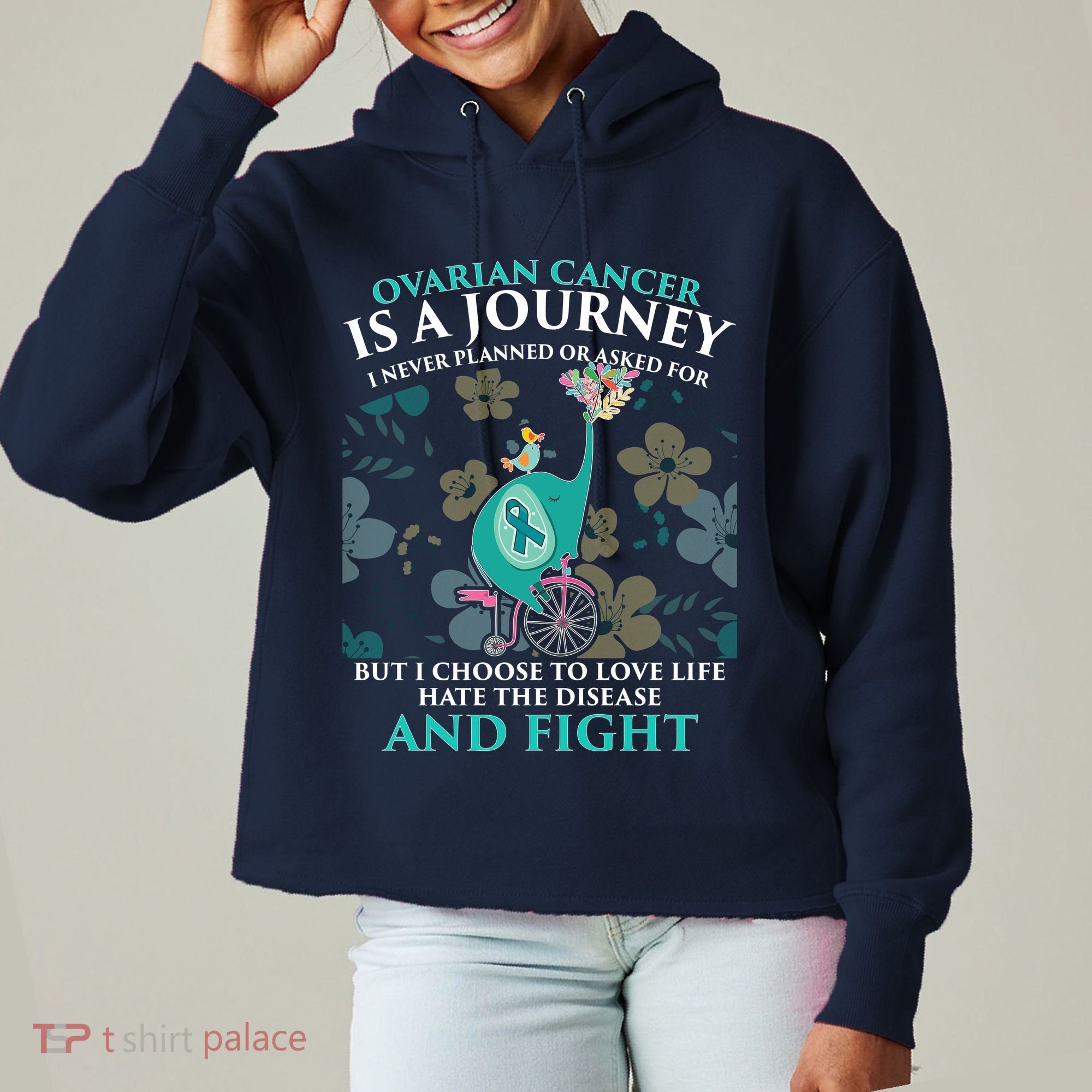 Ovarian Cancer Is A Journey Elephant Ladies Heavyweight Boxy Pullover Hoodie