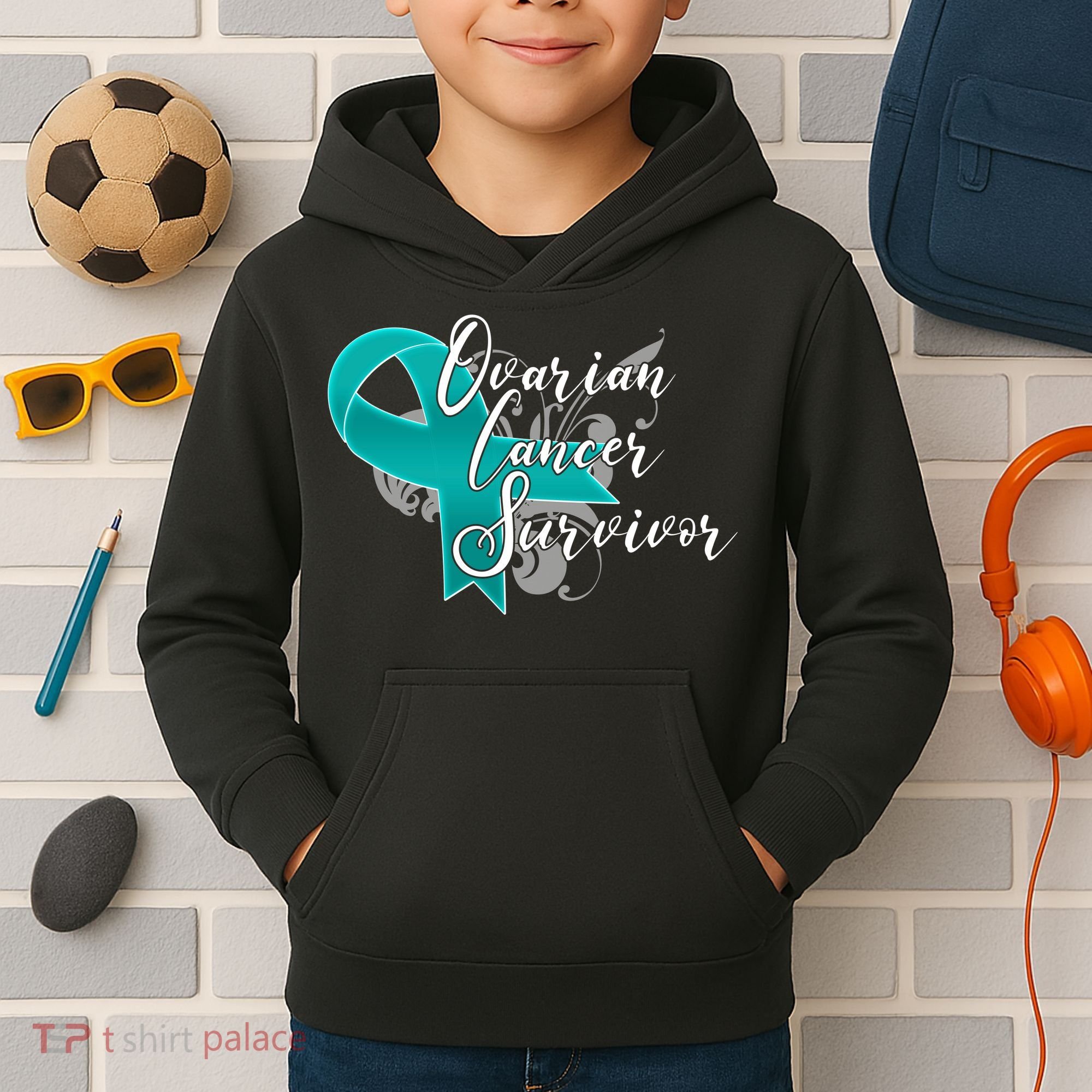 Ovarian Cancer Survivor Awareness Ribbon Kids Hoodie