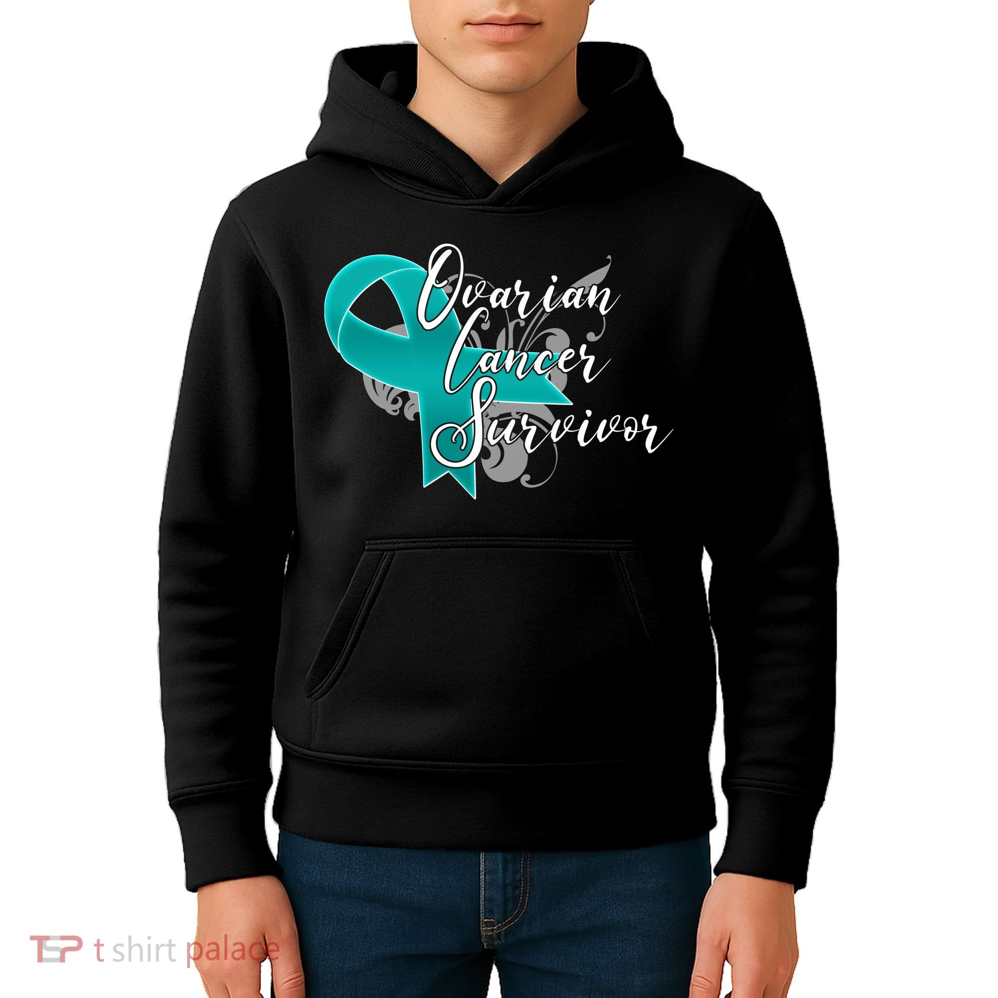 Ovarian Cancer Survivor Awareness Ribbon Kids Hoodie