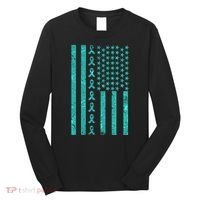 American Flag Ovarian Cancer Awareness Ribbon Long Sleeve Shirt thumb 0