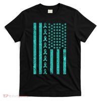 American Flag Ovarian Cancer Awareness Ribbon T-Shirt thumb 0