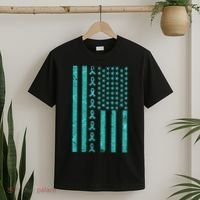 American Flag Ovarian Cancer Awareness Ribbon T-Shirt thumb 2
