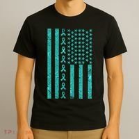 American Flag Ovarian Cancer Awareness Ribbon T-Shirt thumb 3