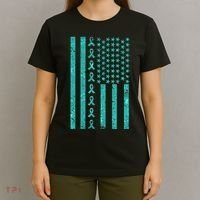 American Flag Ovarian Cancer Awareness Ribbon T-Shirt thumb 4