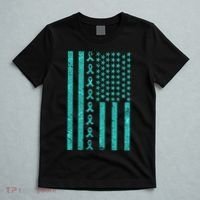 American Flag Ovarian Cancer Awareness Ribbon T-Shirt thumb 5