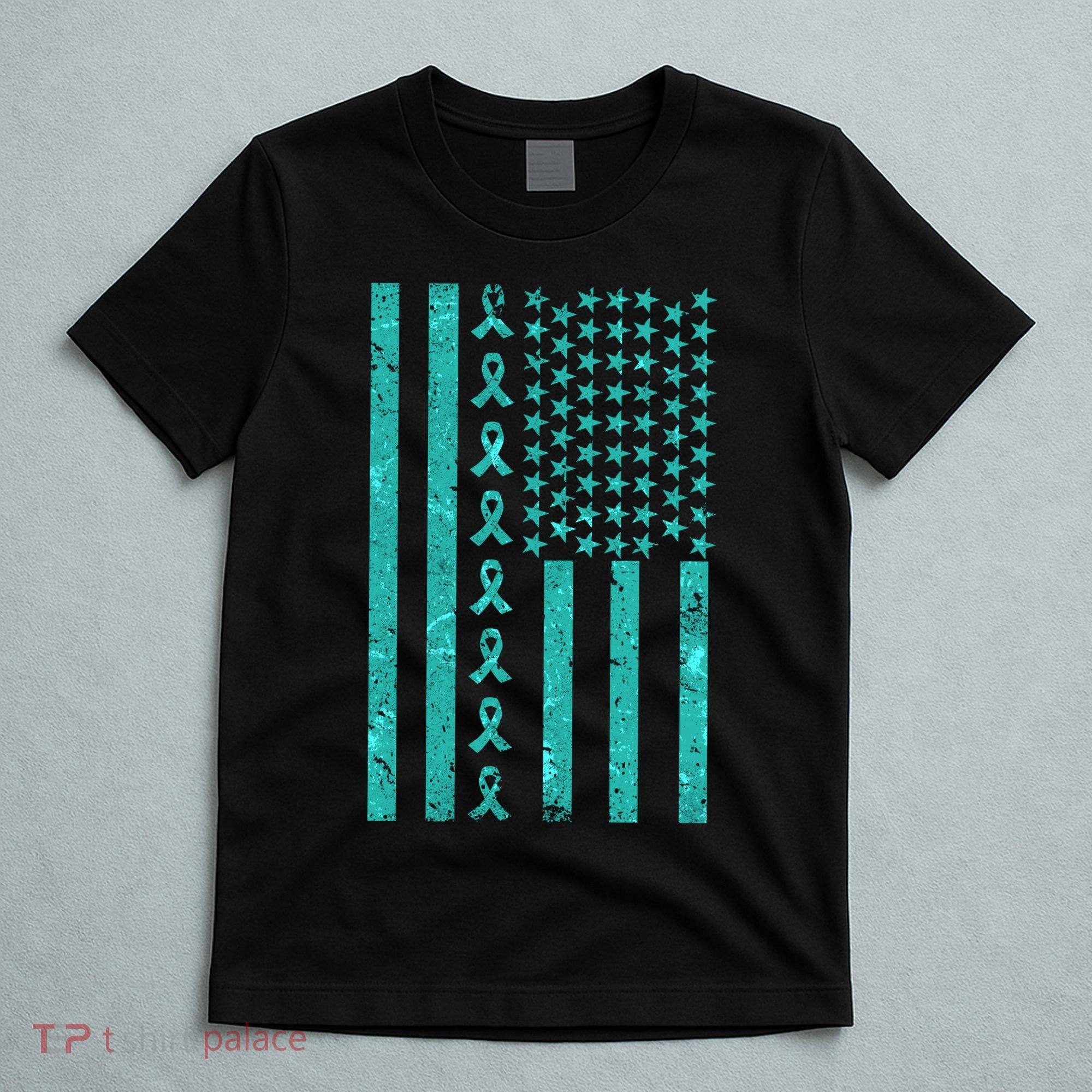 American Flag Ovarian Cancer Awareness Ribbon T-Shirt