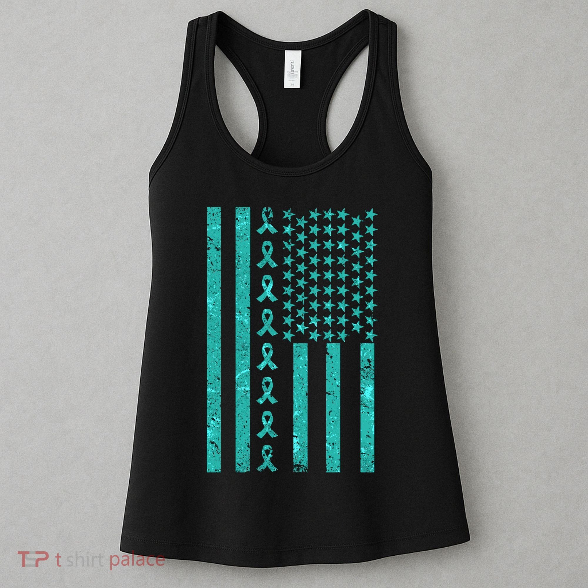 American Flag Ovarian Cancer Awareness Ribbon Women's Tank Top