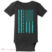 American Flag Ovarian Cancer Awareness Ribbon Baby Bodysuit thumb 0