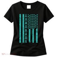 American Flag Ovarian Cancer Awareness Ribbon Women's T-Shirt thumb 0