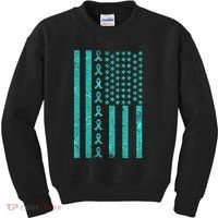 American Flag Ovarian Cancer Awareness Ribbon Kids Sweatshirt thumb 0