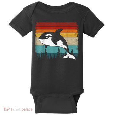 Orca Vintage Distressed Retro Style Cool Orca Baby Bodysuit